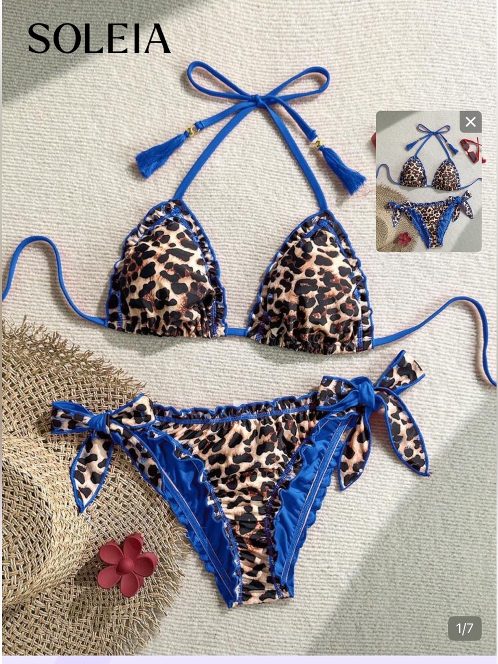 SHEIN Leopard Print  Bikini with Royal Blue Trim